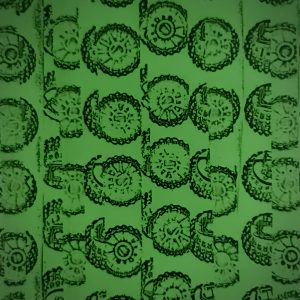 Photographed at the Whitney Museum in 2018 the image shows a print by artist Edward Meneeley from his series IBM drawings. The image is bright green and shows a component of a computer or maybe printer that is stamped across the page. You can find more information at The Whitney: https://whitney.org/collection/works/7225